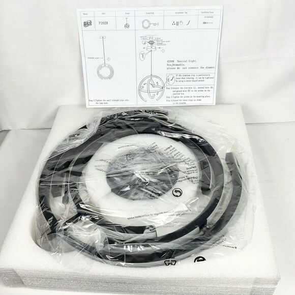 Q &S Modern Chandelier Black Round Globe LED Pendant Light Entry Dining New - Picture 3 of 7